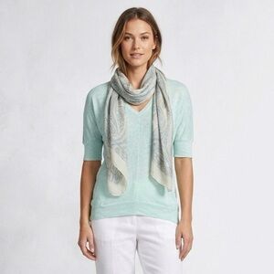 038 EILEEN FISHER Women's SS Organic Linen V-Neck Knit Top, Mint Green, Large